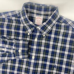 Brooks Brothers Madison Non-Iron Supima Cotton Plaid Shirt Blue Green Mens L